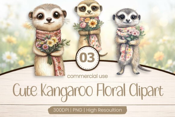 Download Cute Kangaroo Floral Clipart PNG - Kangaroo Collection