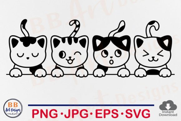 Download Peeking Cat Svg, Cute Cats Line Art PNG - Cat svg Collection